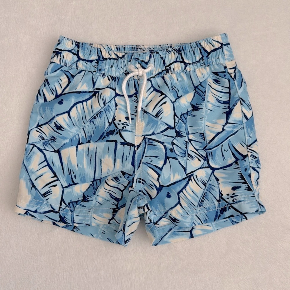 {NWT} Janie and Jack | Palm Leaf Print Swim Trunk UPF 50+ Dreamland Blue (6-12M)